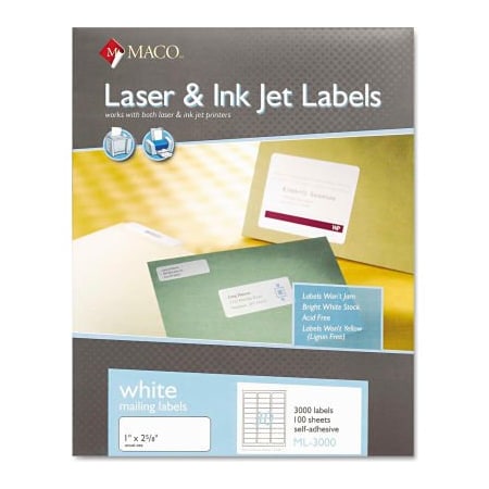 Maco Tag & Label Maco White All-Purpose Labels, 1 x 2-5/8, 3000/Box ML3000